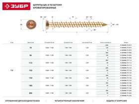 Фото  ЗУБР 202 х 7.5 мм, 300 шт., ШБ-Х шурупы по бетону 4-300480-75-202 Профессионал