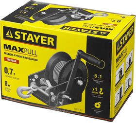 Фото STAYER 0,7 т, 8 м, тяговая, тросовая, лебедка ручная барабанная MAXPull 43112-0.7 купить в интернет-магазине МаксМастер.ру