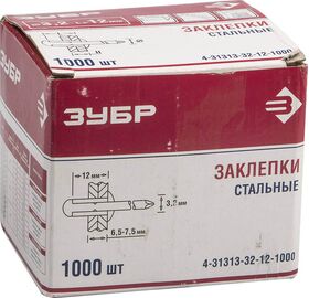 Фото ЗУБР 3.2 x 12 мм, 1000 шт., заклепки стальные 4-31313-32-12-1000 купить в интернет-магазине МаксМастер.ру