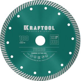 Фото  KRAFTOOL Ø 180Х22.2 мм, алмазный, сегментный, по армированному бетону, кирпичу диск отрезной TURBO 36682-180