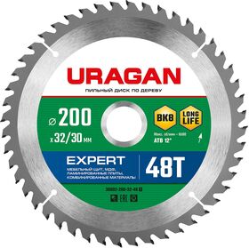 Фото  URAGAN  200 х 32/30 мм, 48Т, диск пильный по дереву Expert 36802-200-32-48_z01