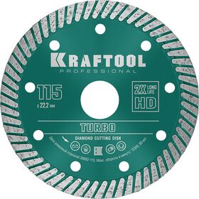 Фото  KRAFTOOL Ø 115Х22.2 мм, алмазный, сегментный, по армированному бетону, кирпичу диск отрезной TURBO 36682-115