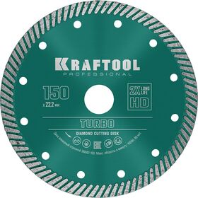 Фото  KRAFTOOL Ø 150Х22.2 мм, алмазный, сегментный, по армированному бетону, кирпичу диск отрезной TURBO 36682-150