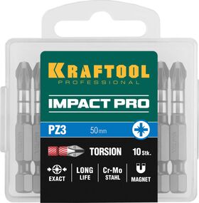 Фото  KRAFTOOL 50 мм, 10  шт., PZ3, профессиональные ударные биты Impact Pro 26193-3-50-S10