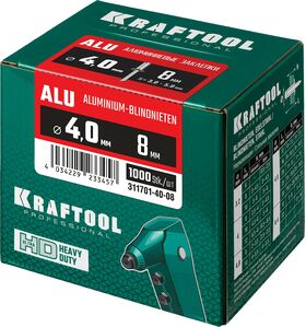 Фото  KRAFTOOL 4.0 х 8 мм, 1000 шт., алюминиевые заклепки Alu (Al5052) 311701-40-08