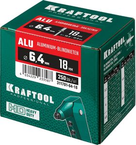 Фото  KRAFTOOL 6.4 х 18 мм, 250 шт., алюминиевые заклепки Alu (Al5052) 311701-64-18