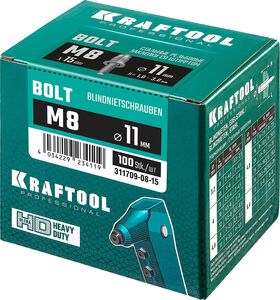 Фото  KRAFTOOL М8 х 12.5 мм, 100 шт., стальные, штифт 15 мм, винтовые заклепки Bolt 32235-08-15