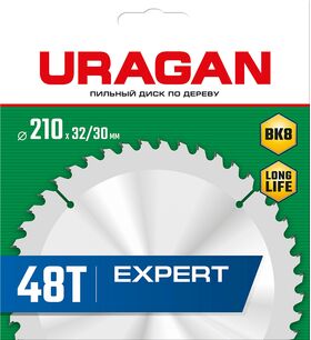 Фото  URAGAN 210 х 32/30 мм, 48Т, диск пильный по дереву Expert 36802-210-32-48_z01