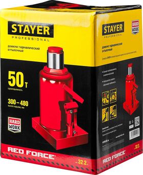 Фото STAYER 50 т, 300-480 мм, домкрат бутылочный гидравлический RED FORCE 43160-50_z01 Professional купить в интернет-магазине МаксМастер.ру