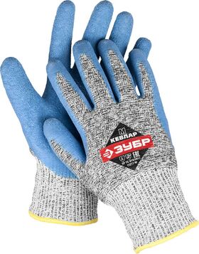 Фото  ЗУБР XL, 13 класс, материал основы кевлар (dyneema), перчатки трикотажные для защиты от порезов с рельефным латексным покрытием 11277-XL Эксперт