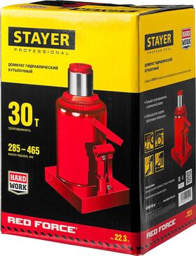 Фото STAYER 30 т, 285-465 мм, домкрат бутылочный гидравлический RED FORCE 43160-30_z01 Professional купить в интернет-магазине МаксМастер.ру