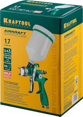 Фото  KRAFTOOL сопло 1,7 мм, краскопульт пневматический с верхним бачком AIRKRAFT 06522-1.7 Pro