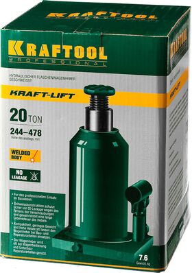 Фото KRAFTOOL 20 т, 244-478 мм, домкрат гидравлический бутылочный сварной Kraft-Lift 43462-20_z01 купить в интернет-магазине МаксМастер.ру