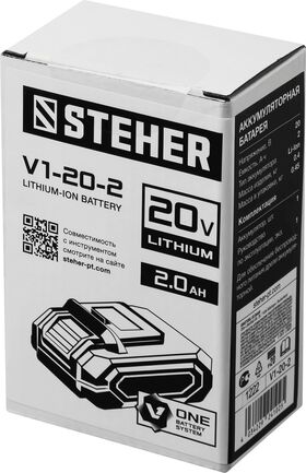 Фото  STEHER Li-Ion, 20В, тип V1, аккумуляторная батарея  V1-20-2