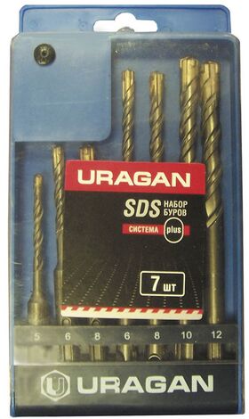 Фото URAGAN 7 шт, 5,6,6,8,8,10,12 мм, SDS-Plus, набор буров по бетону 901-25554-H7 купить в интернет-магазине МаксМастер.ру