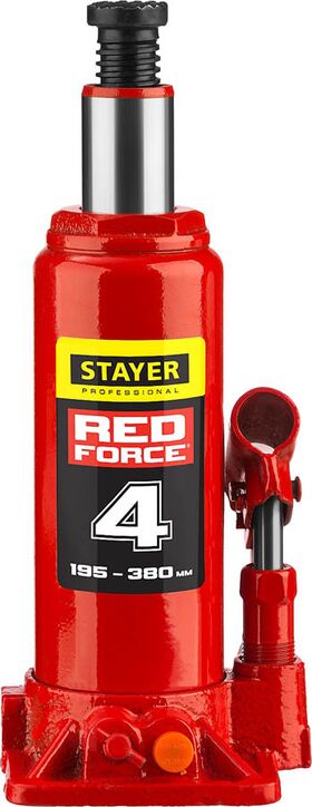 Фото STAYER 4 т, 195-380 мм, домкрат бутылочный гидравлический RED FORCE 43160-4_z01 Professional купить в интернет-магазине МаксМастер.ру