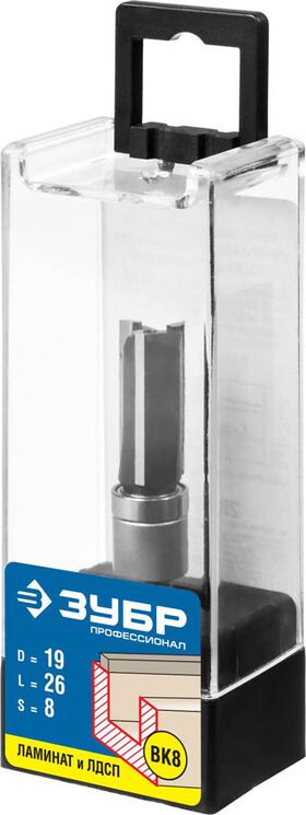 Фото  ЗУБР 19 x 26 мм, хвостовик 8 мм, фреза пазовая прямая с верхним подшипником 28781-19-26 Профессионал