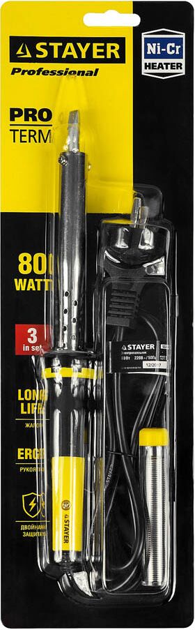Фото STAYER 80 Вт, 220 В, клин, двухкомпонентная рукоятка, электропаяльник Proterm 55300-80 Professional купить в интернет-магазине МаксМастер.ру
